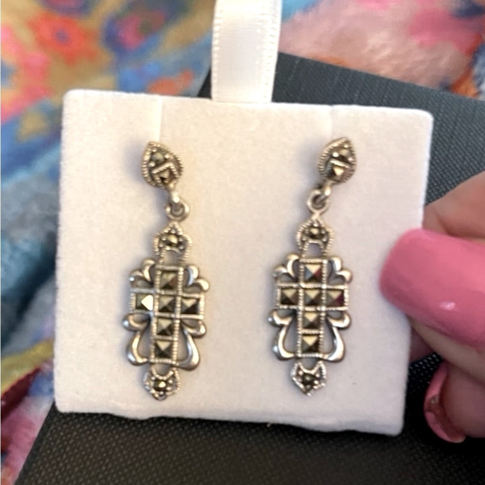 scrolled post chandelier  earrings -Sterling Silver